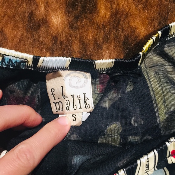 Anthropologie Black Multi-Color Perfume Print Midi Skirt - Picture 3 of 3